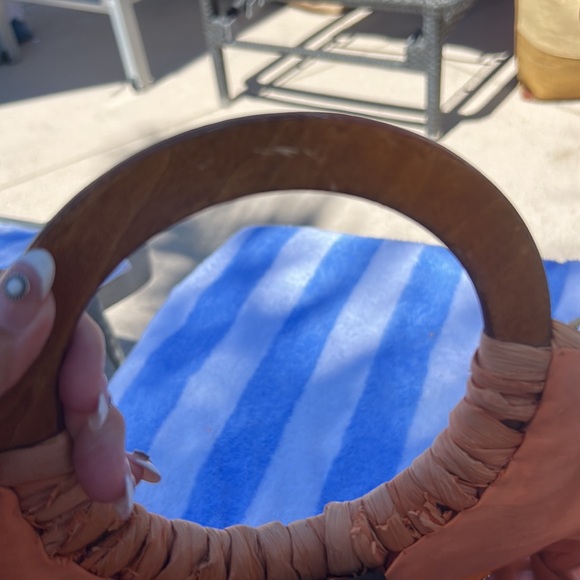 Vintage sak wicker tote w wooden handles good worn condition - Picture 8 of 10